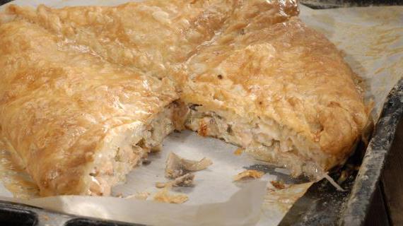 Вкусный рыбный пирог с лососем и грибами — идеальное блюдо для ужина