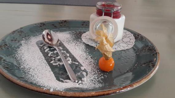 Домашняя панна котта с брусничным соусом и декором из физалиса