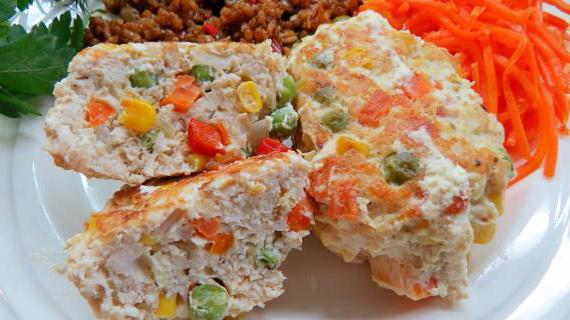 Разноцветные куриные котлеты с овощами «Мозаика»