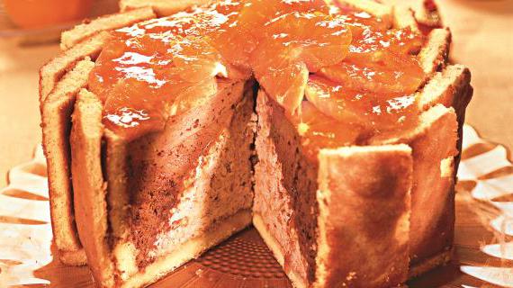 Роскошный двухцветный торт с нежным сливочным вкусом, мандаринами и миндалем