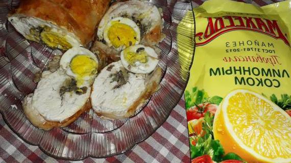 Вкусный куриный рулет с грибами и яйцами